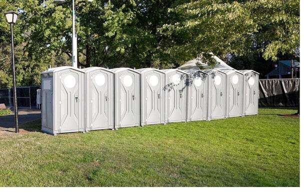 Portable restroom trailer at event